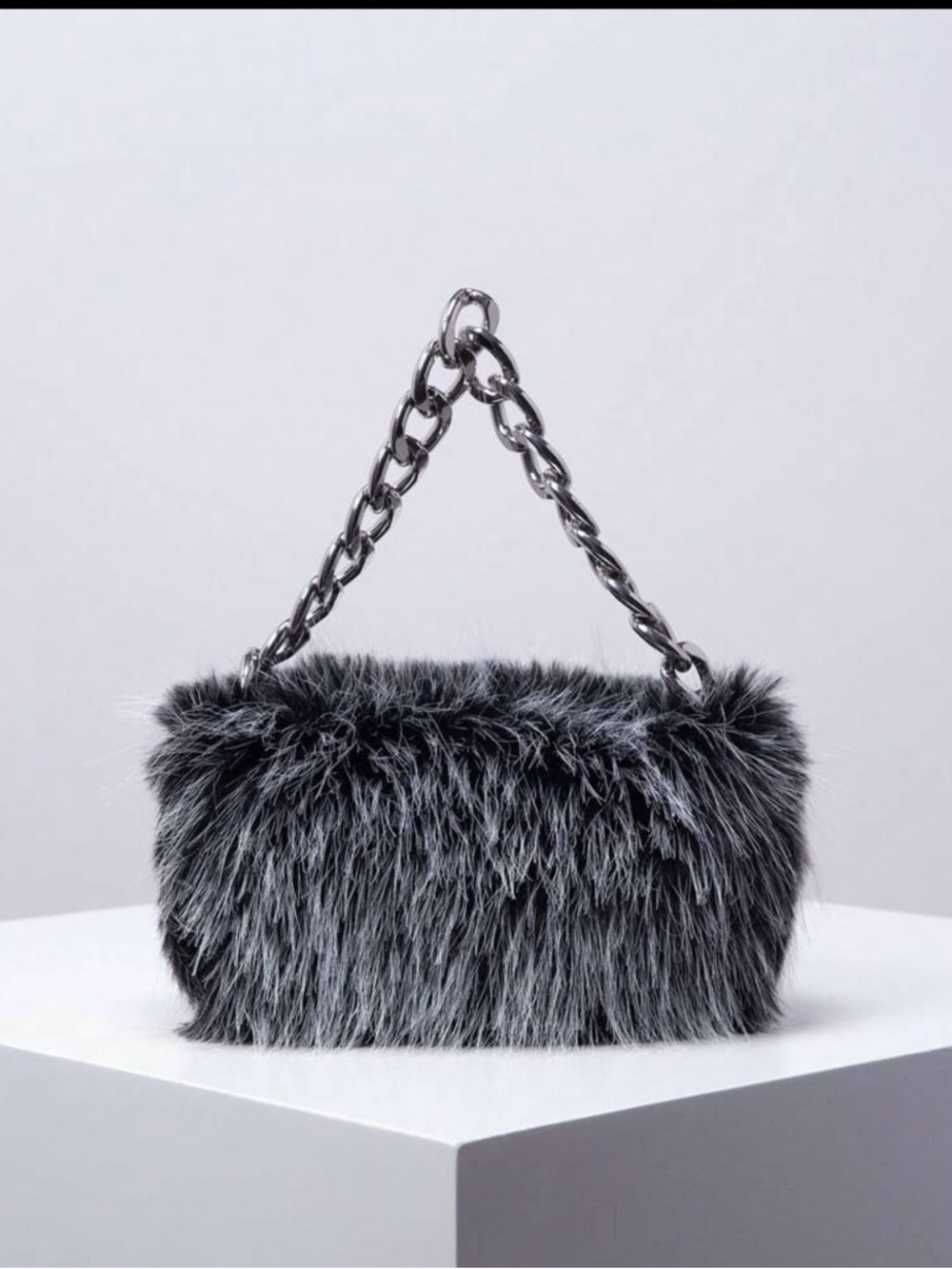 SHEIN Faux Fur Chain-Handle Shoulder Bag in Charcoal